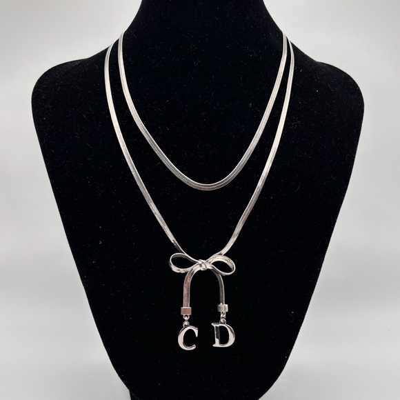 Christian Dior Silver Bow CD Charm Necklace - Picture 2 of 5